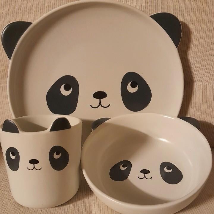 Kinderservies panda aardewerk / keramiek 3-delig, Ophalen of Verzenden, Nieuw