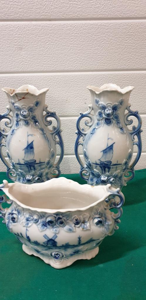 kaststel antiek zeldzaam delfts blauw 3-delig, Ophalen of Verzenden
