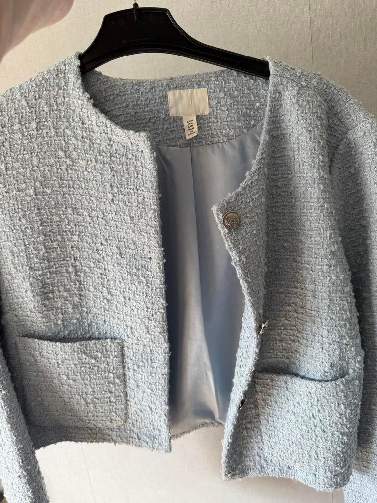 H&M Bouclé Blazer - Baby Blauw, Ophalen of Verzenden, Gedragen, Blauw