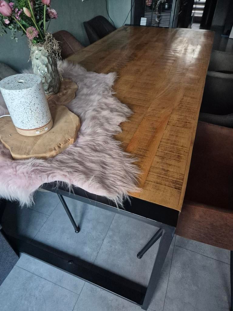 Houten  industriele Eettafel, Ophalen, 200 cm of meer, 50 tot 100 cm, Zo goed als nieuw