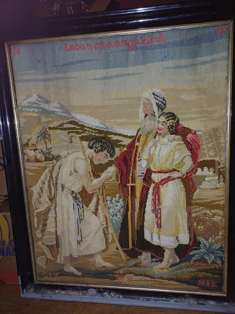 Antieke geborduurde schilderij, Antiek en Kunst, Ophalen of Verzenden