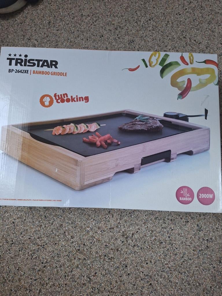 Tristar BP-2642XE Bamboo Grillplaat - 2000W, Ophalen of Verzenden, Nieuw, Tafelgrill