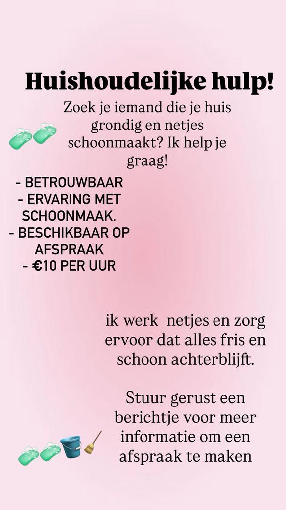 SchoonmaakHulp/huishoudelijkhulp, 33 - 40 uur, Overige niveaus, Starter, Overige vormen