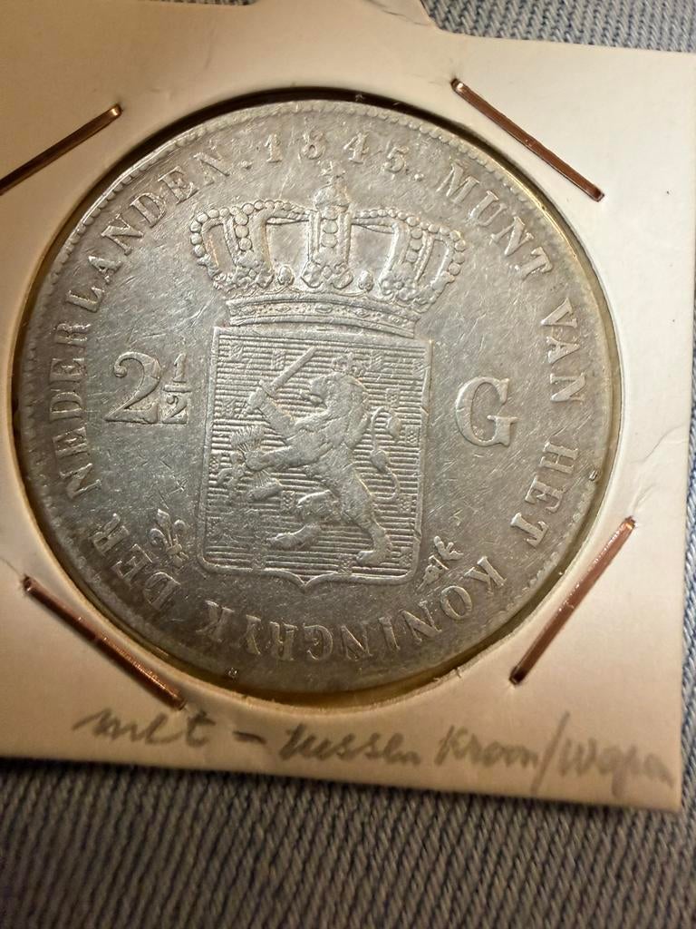 Rijksdaalder 1845 met streep., Postzegels en Munten, Munten | Nederland, Ophalen of Verzenden, 2½ gulden