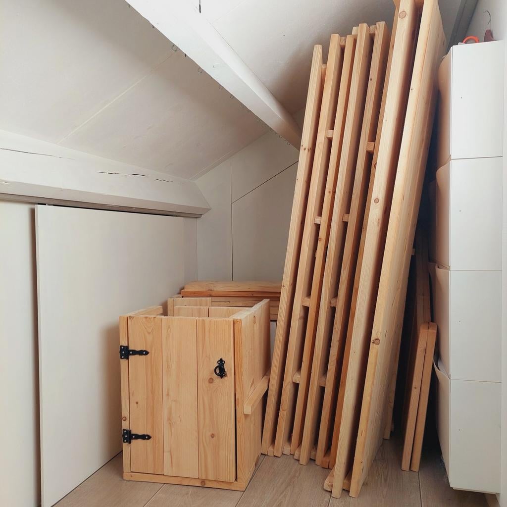 Partij steigerhout/grenen planken, Doe-het-zelf en Verbouw, Hout en Planken, Ophalen, Gebruikt, 25 tot 50 mm, Grenen