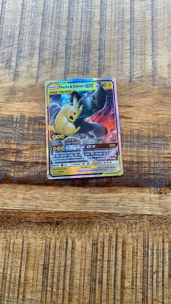 Pikachu & Zekrom-GX holofoil, Ophalen of Verzenden, Gebruikt, Losse kaart, Foil
