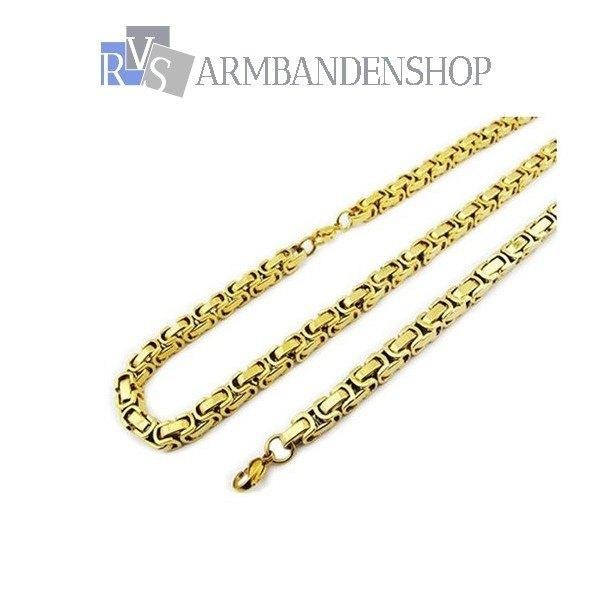 RVS " gouden " sieraden set koningsschakel ketting armband, Verzenden, Nieuw, Goud, Overige materialen
