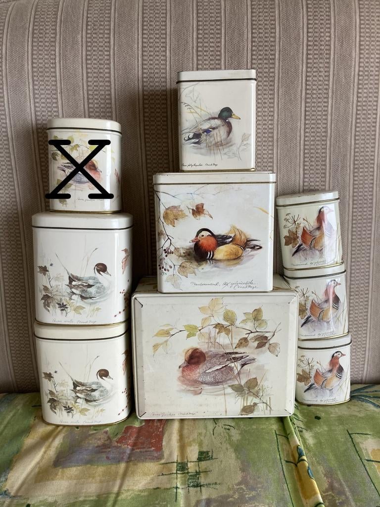 verzameling blikjes eend ovaal vierkant klein groot siereend, Verzamelen, Blikken, Gebruikt, Overige, Ophalen of Verzenden