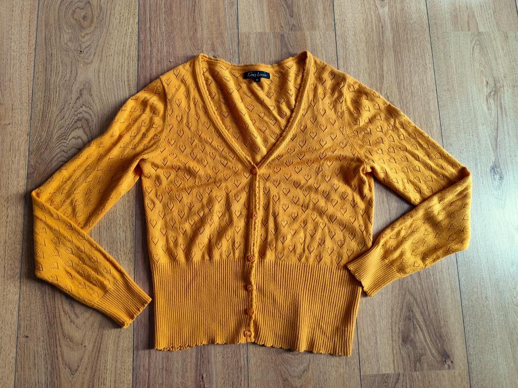 King Louie Heart Ajour cardigan M, King Louie, Ophalen of Verzenden, Maat 38/40 (M), Geel