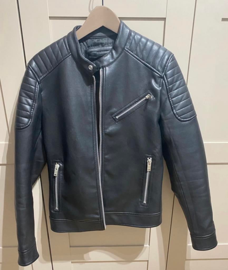 Bershka Heren Zwart Faux Leren Bikerjack Maat 36, Ophalen of Verzenden, Gedragen, Overige maten, Zwart