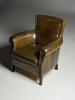 Schapenleren clubfauteuil groen klassiek, Ophalen of Verzenden, Zo goed als nieuw, 75 tot 100 cm