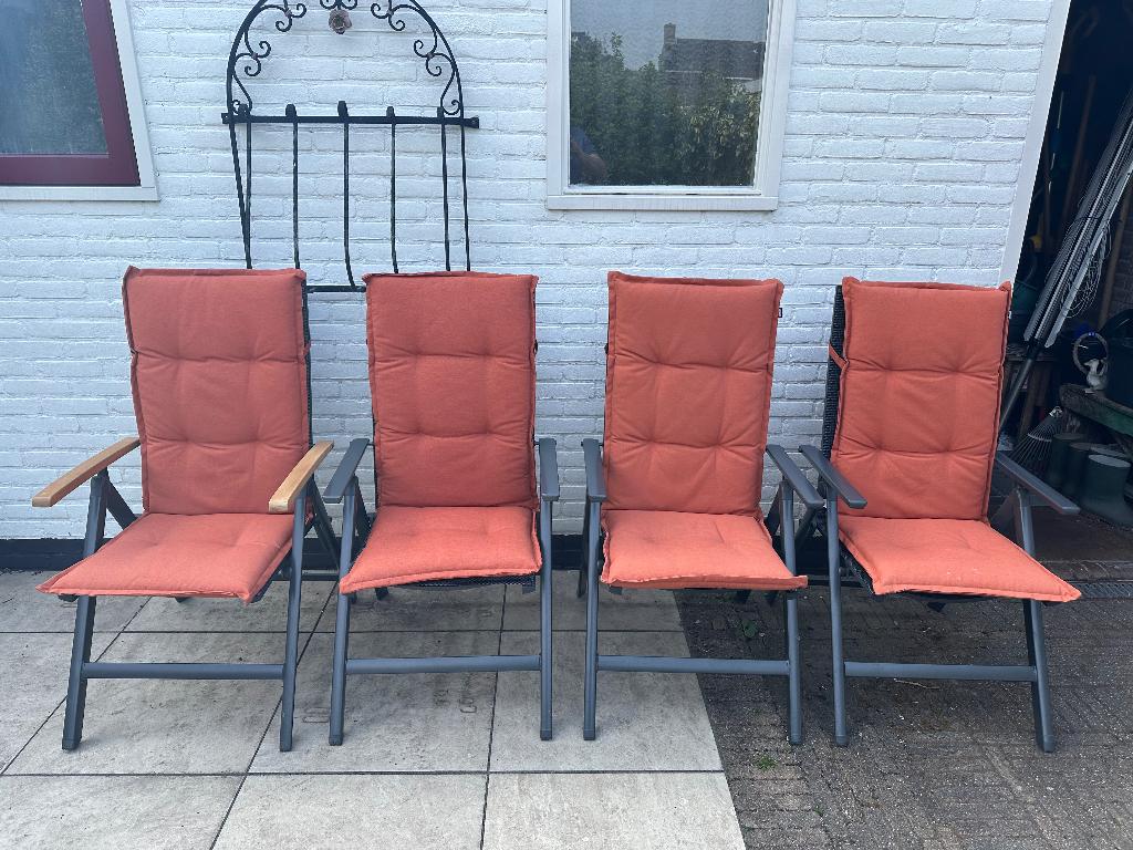 Hartman tuinstoelen met Cuba Cognac gekleurde kussens, Ophalen, Gebruikt, Kunststof, Inklapbaar