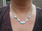 Prachtig zilveren collier met turquoise en parelmoer nr.688, Verzenden, Zo goed als nieuw, Zilver, Zilver