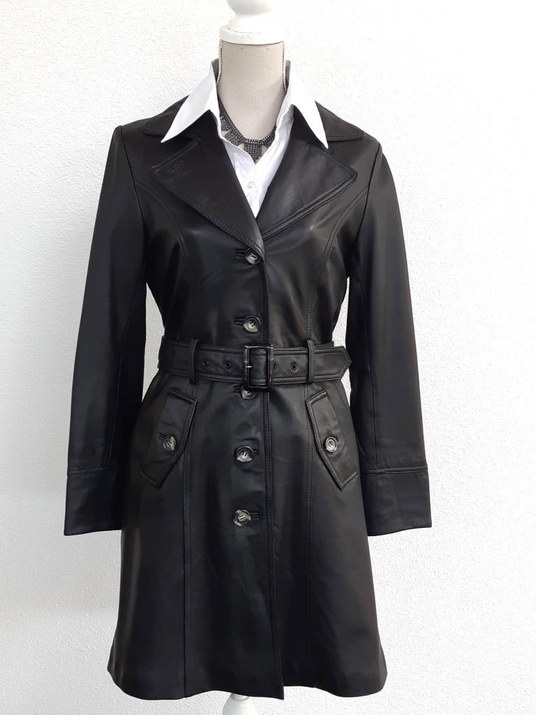 Chique lange zwarte jas van heel zacht echt Nappaleer, Ophalen of Verzenden, Nieuw, Maat 36 (S), Zwart