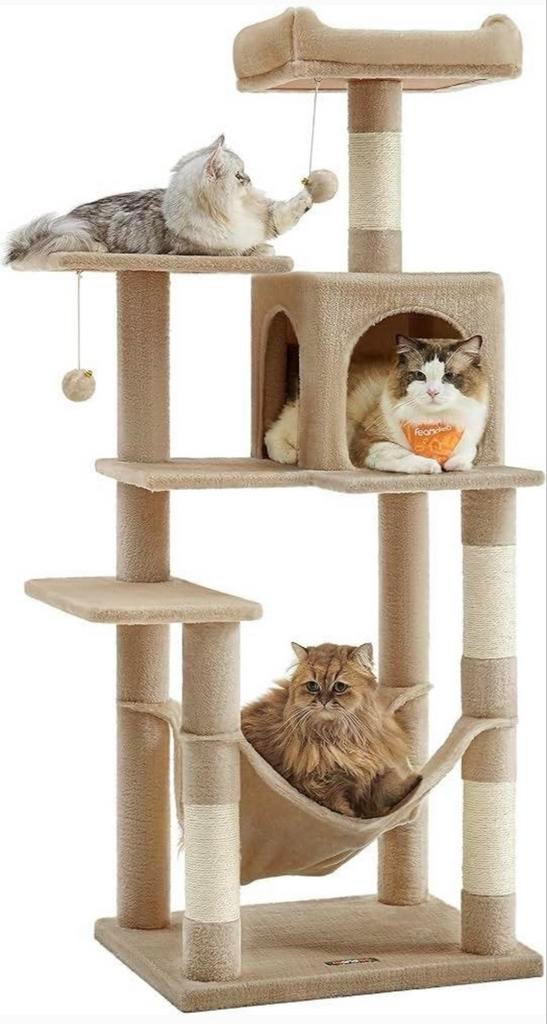 Krabpaal, 143 cm hoog, meerlaags kattenhuis NIEUW IN DOOS, Ophalen, Nieuw, Krabpaal