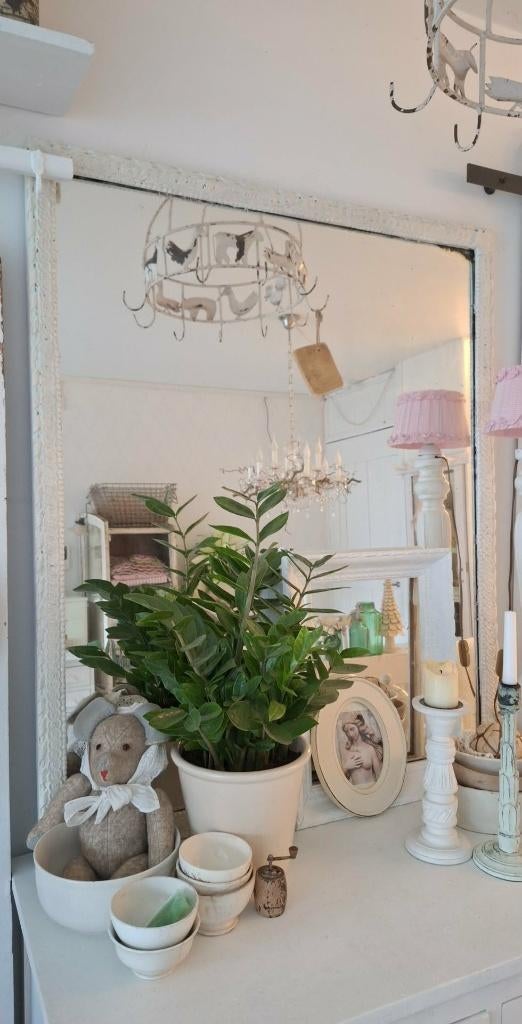 hele grote oude zware spiegel, Antiek en Kunst, Ophalen, Rechthoekig, 100 tot 150 cm, 100 tot 150 cm