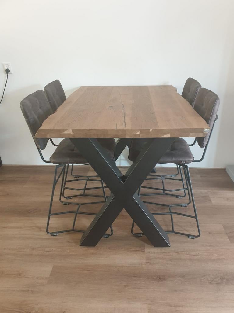 Bareettafel eikenhout 130x90 cm met 4 stoelen, Huis en Inrichting, Tafels | Eettafels, Gebruikt, 100 tot 150 cm, 50 tot 100 cm