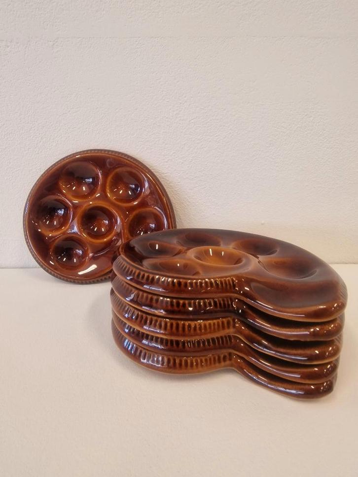Vintage escargots borden (set van 6) - St-Clément France, Huis en Inrichting, Keuken | Servies, Gebruikt, Bord(en), Overige stijlen