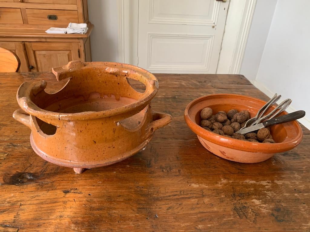 Antieke komfoor / vuurtest en molenaarsschaal terra cotta, Antiek en Kunst, Antiek | Keramiek en Aardewerk, Ophalen of Verzenden