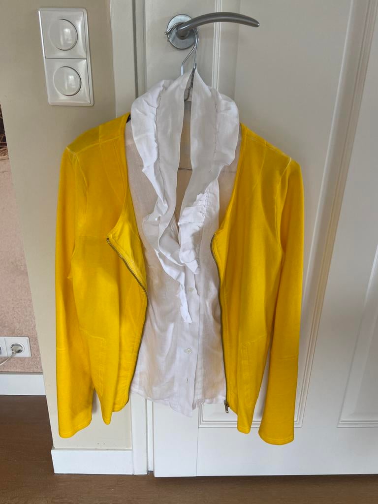 Mouwloos witte blouse, geel katoen vestje, Ophalen of Verzenden, Gedragen, Maat 38/40 (M), Geel