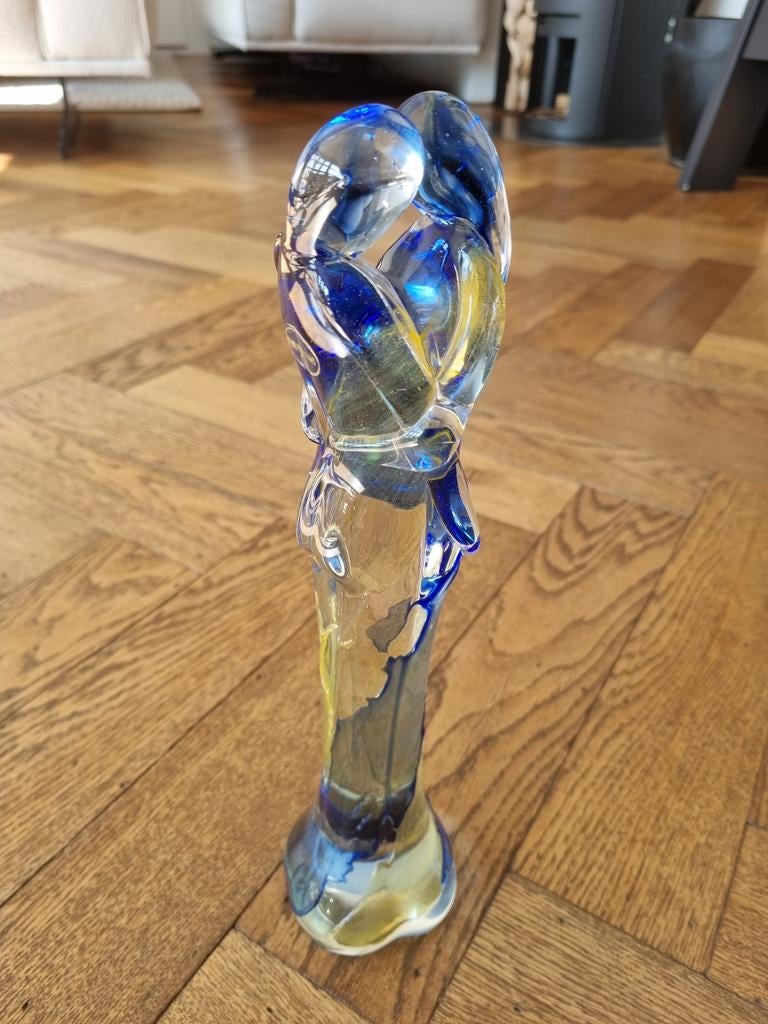 Murano glazen sculptuur - blauw en geel - 32cm, Antiek en Kunst, Kunst | Designobjecten, Ophalen