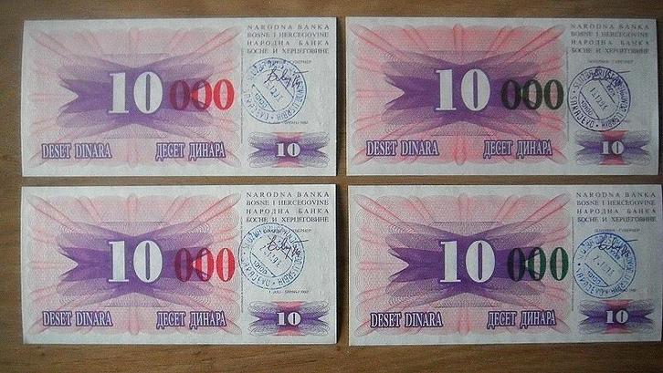 Bosnië en Herzegovina 1993, 4 van 10.000 dinar (UNC), Postzegels en Munten, Bankbiljetten | Europa | Niet-Eurobiljetten, Setje