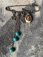 Nieuw: speld broche 'love' ster blaadje kralen blauw wit, Overige materialen, Nieuw, Ophalen of Verzenden, Zilver