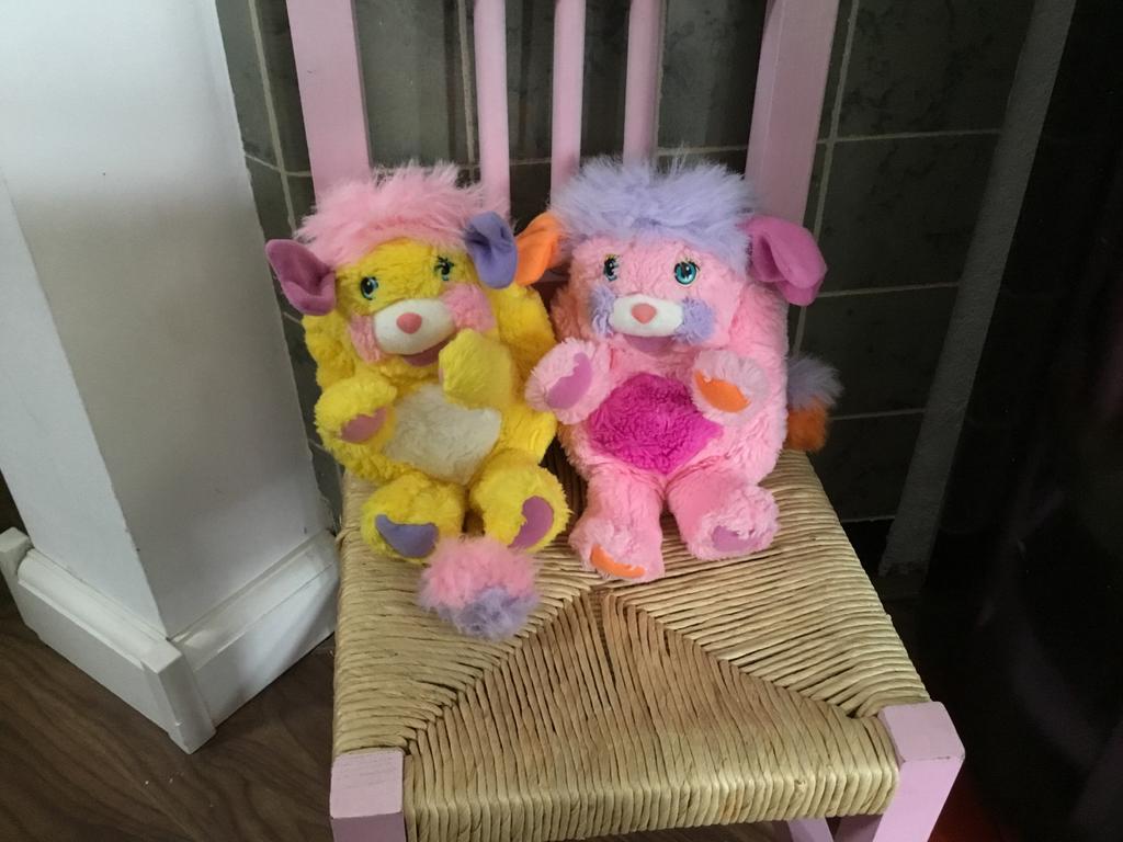 Twee Poppels knuffels vintage roze en geel, Kinderen en Baby's, Speelgoed | Knuffels en Pluche, Ophalen, Gebruikt, Overige typen