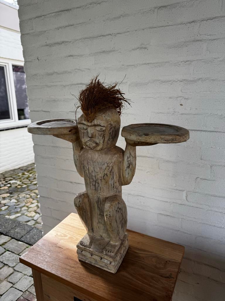 Houten decoratief figuur met 2 schaaltjes, Ophalen, Overige onderwerpen, 50 - 100 cm, Handgemaakt