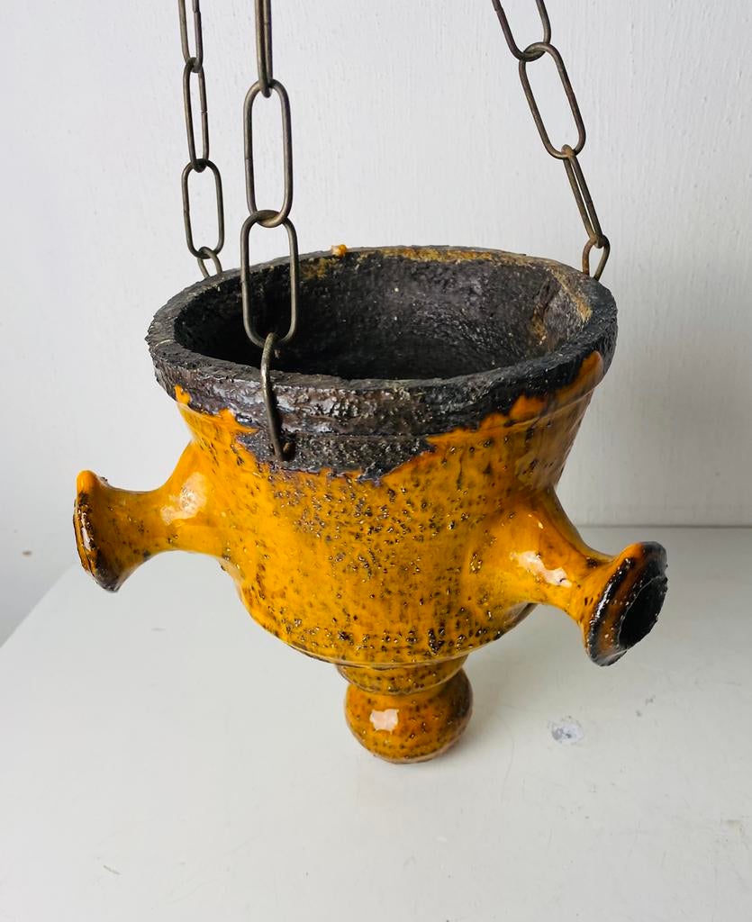 Jaren 60 keramiek planten-hanger / bloempot, Gebruikt, Binnen, Ophalen of Verzenden, Onbekend