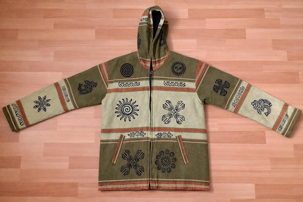 Handgemaakte Nepal hoodie jas met print - Maat M, Ophalen of Verzenden, Nieuw