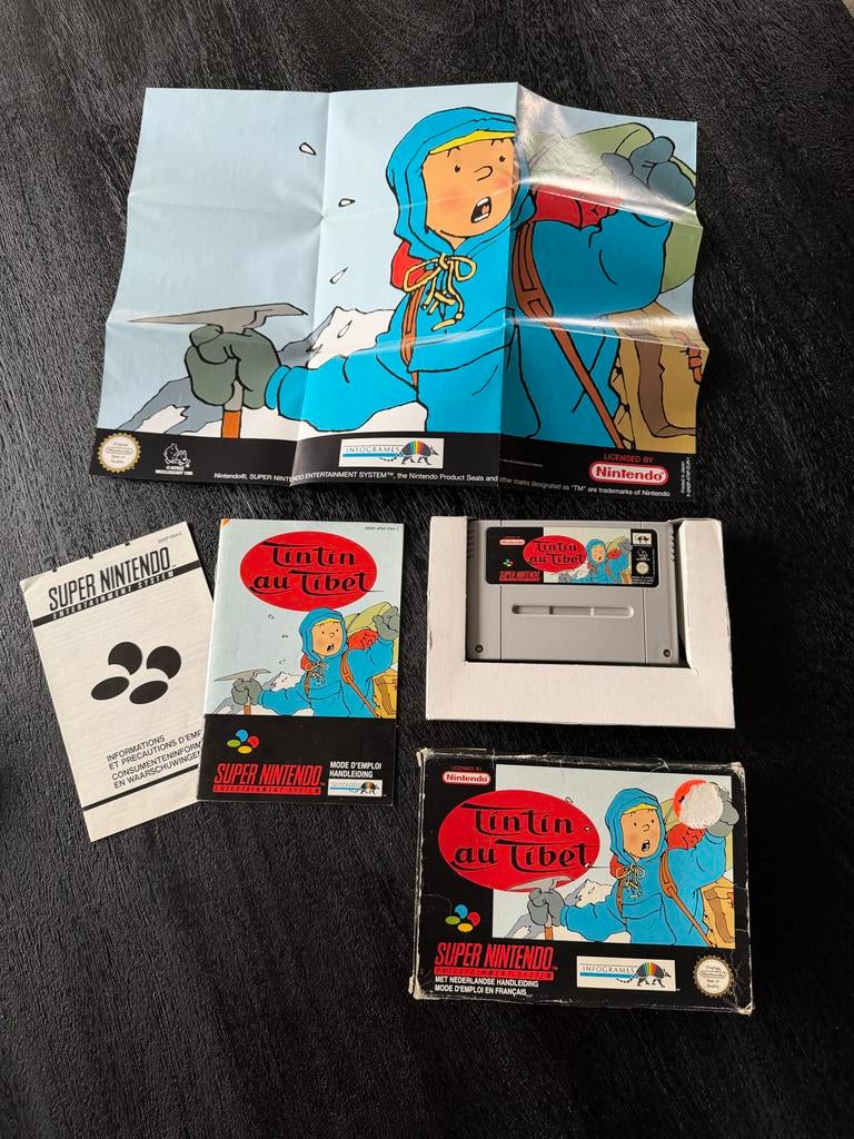 Kuifje in Tibet - SNES -Compleet in doos inc zeldzame poster, Spelcomputers en Games, Games | Nintendo Super NES, Avontuur en Actie
