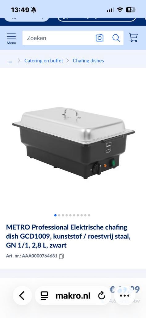 Professionele elektrische shafing dish, Ophalen of Verzenden, Zo goed als nieuw