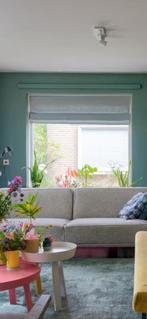 Lichtgroen/grijs rolgordijn 156cm breed, Huis en Inrichting, Ophalen, 100 tot 150 cm, Zo goed als nieuw, Groen