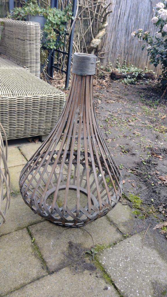 Vintage windlicht / lamp van bamboe, Ophalen, Gebruikt, Vintage, Bohemian, Landelijk
