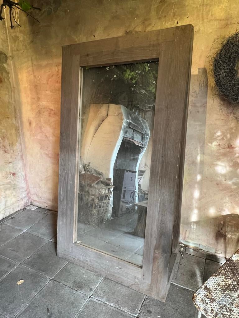 2x Landelijke vrijstaande passpiegel van eikenhout, Ophalen, Gebruikt, 200 cm of meer, 100 tot 125 cm