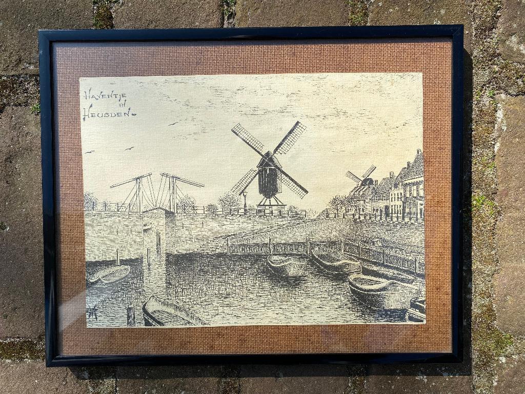 pentekening van oude haventje in Heusden, Ophalen