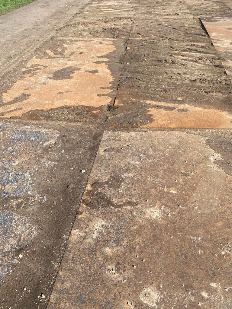 stalen rijplaten 6000x1800x14/15 kunststof 120x120 en100x150, Doe-het-zelf en Verbouw, Platen en Panelen, Ophalen, Gebruikt