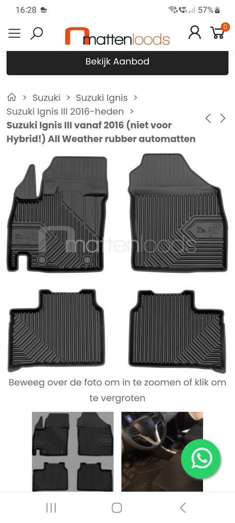 Zgan.rubber automatten voor suzuki ignis 2016, Ophalen