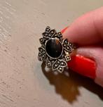 Vintage verzilverde ring zwart jugendstil costume jewelry, Ophalen of Verzenden, Zo goed als nieuw, 17 tot 18, Dame