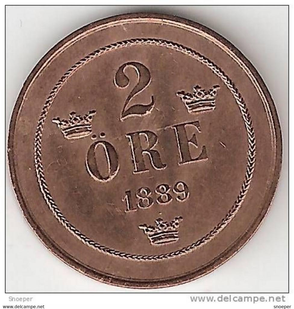 sweden 2 ore 1889 km 746 xf+ !!!  catalog val. 45$, Verzenden, Overige landen, Losse munt