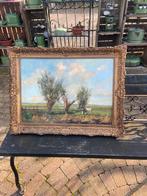 Olieverf schilderij op doek , koeien , knotwilgen , signeerd, Antiek en Kunst, Ophalen of Verzenden