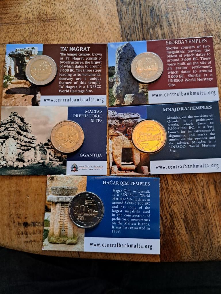 Malta 2 euro coincards 2016-2020 Prehistorische Sites set, Ophalen of Verzenden, Malta, 2 euro, Setje