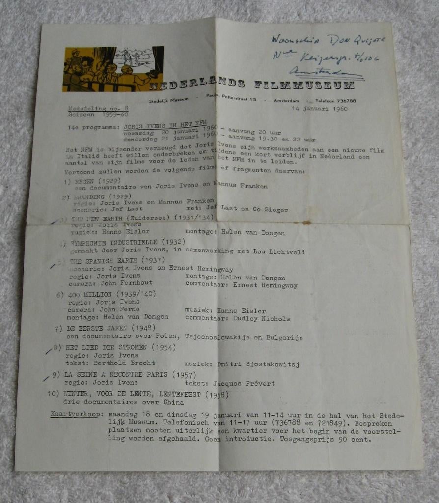 Mededeling no. 8 1960 (Joris Ivens) Nederlands FilmMuseum, Ophalen of Verzenden, Gebruikt, Film, Overige typen