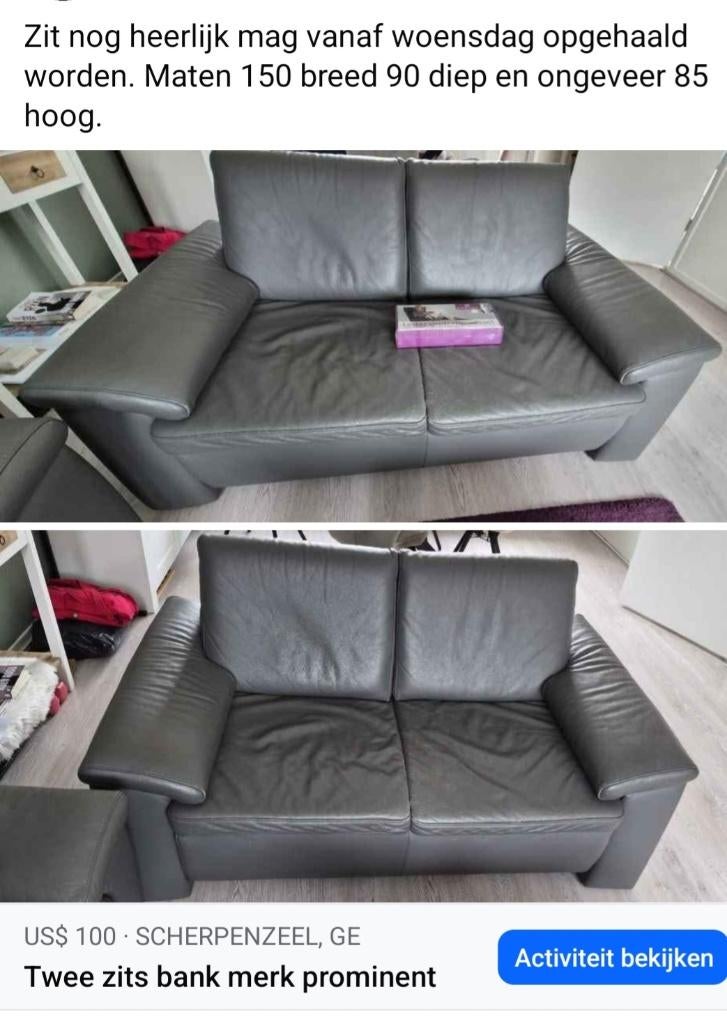 Twee zits bank merk prominent, Huis en Inrichting, Ophalen, Gebruikt, Tweepersoons, Rechte bank