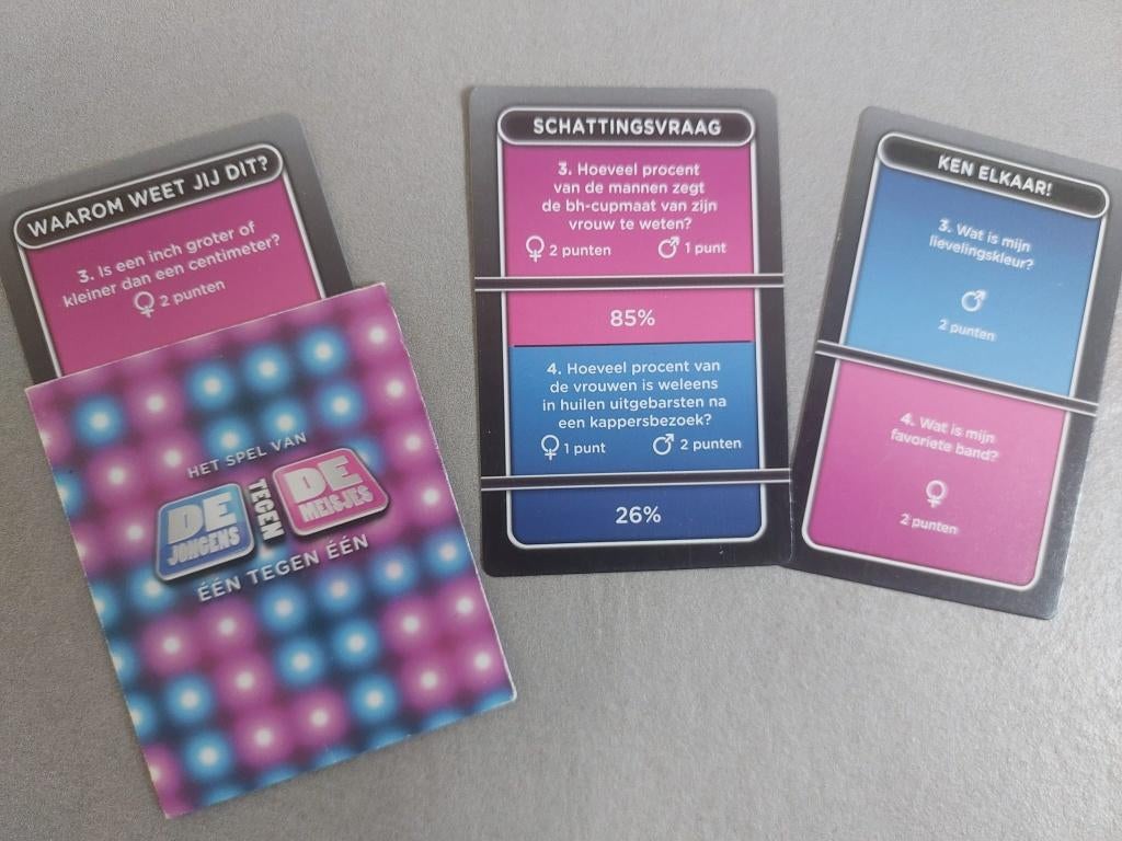 De Jongens tegen de Meisjes, Hobby en Vrije tijd, Gezelschapsspellen | Bordspellen, Een of twee spelers, Ophalen of Verzenden