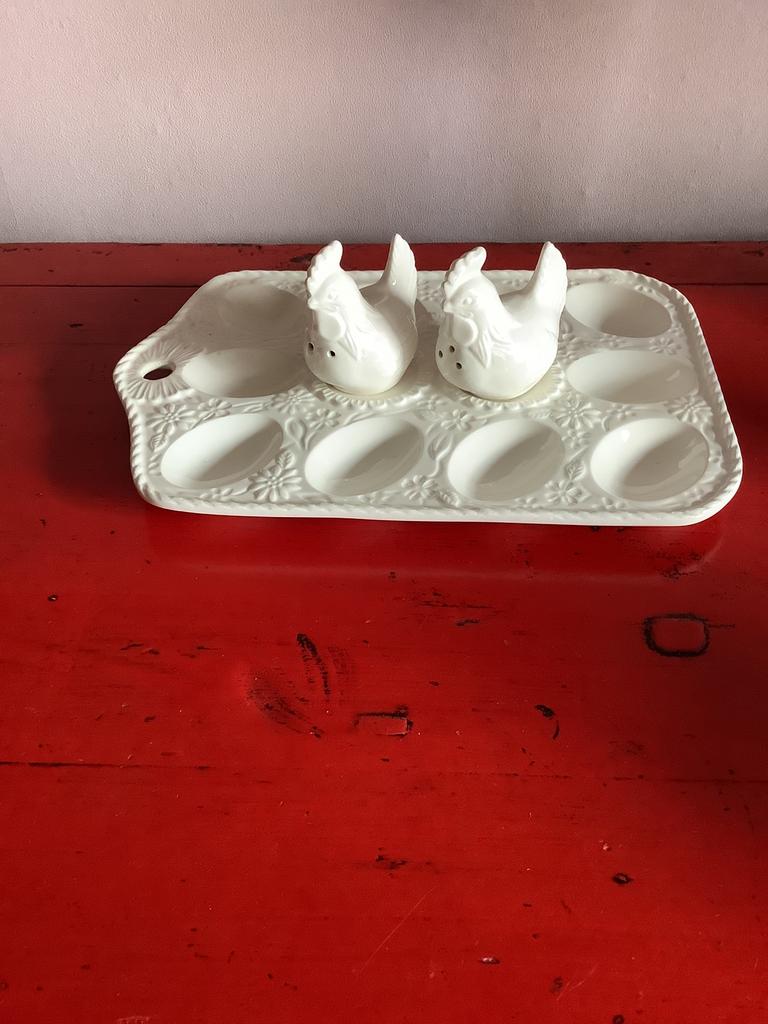 Vintage porseleinen eierschaal met 2 kippen, Antiek en Kunst, Ophalen of Verzenden