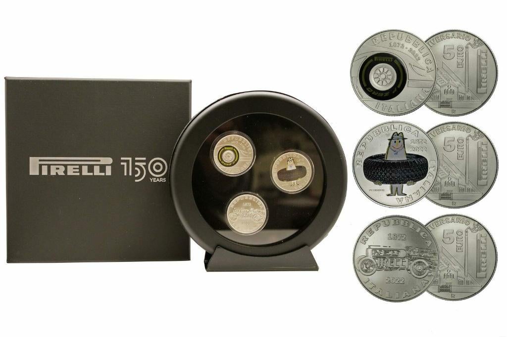 3x 5 Euro Italie 2022 - 150 jaar Pirelli - PROOF - Zilver, Postzegels en Munten, Munten | Europa | Euromunten, Zilver, 5 euro