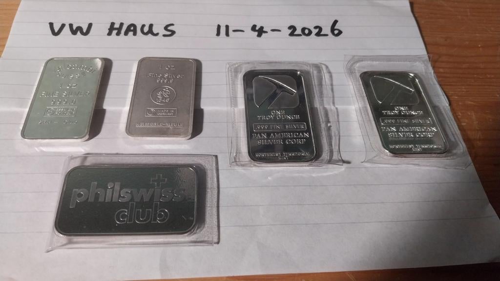 5 leuke vintage zilverbaartjes 1 Oz, Postzegels en Munten, Edelmetalen en Baren, Ophalen of Verzenden, Zilver