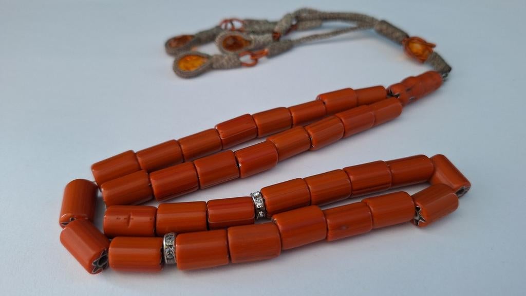 Handgemaakte Koraal Tesbih Ketting - 51 gram, 8 mm kralen, Ophalen of Verzenden, Overige materialen, Ketting, Met edelsteen